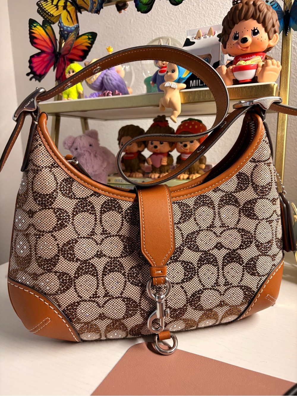 Coach Hamptons Medium Crystal Signature Jacquard Hobo Bag